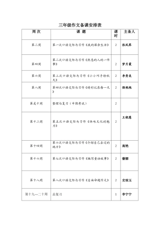2014年三年级作文安排表
