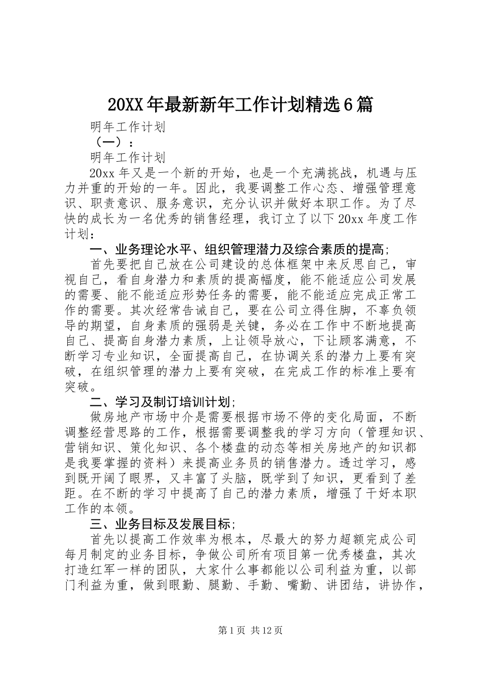 20XX年最新新年工作计划精选6篇_第1页