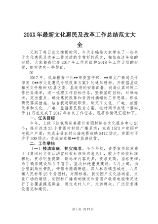 20XX年最新文化惠民及改革工作总结范文大全