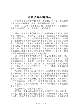 市场调查心得体会