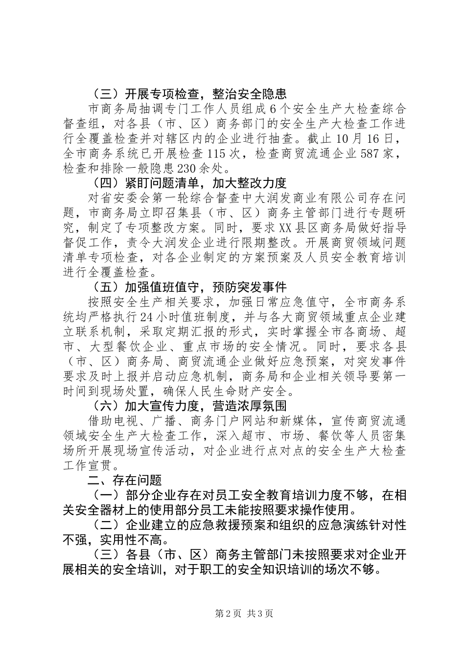 20XX年最新商贸流通领域安全生产大检查工作总结范文模板大全_第2页