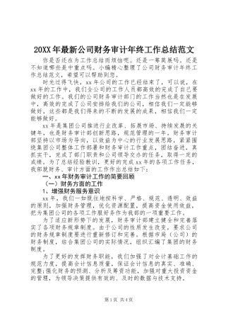 20XX年最新公司财务审计年终工作总结范文