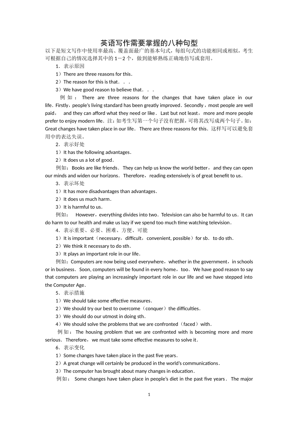英语写作需要掌握的八种句型_第1页