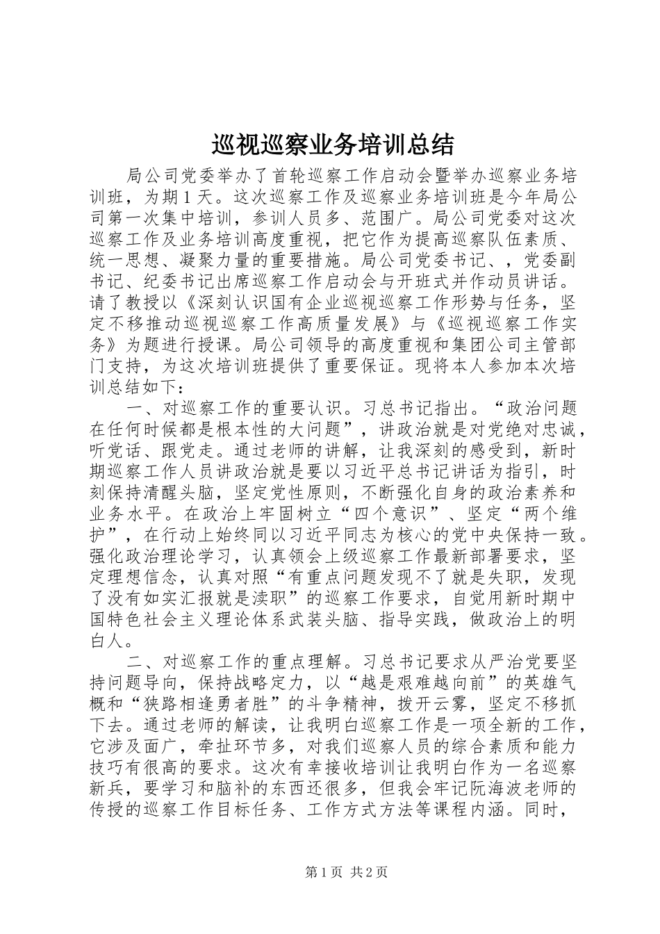 巡视巡察业务培训总结_第1页