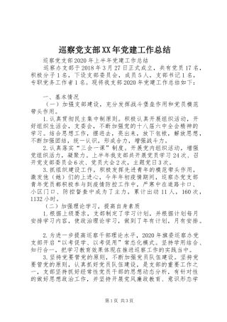 巡察党支部XX年党建工作总结