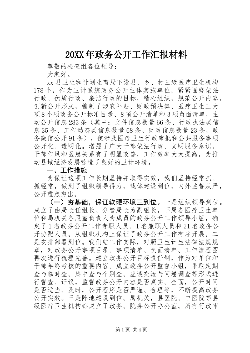 20XX年政务公开工作汇报材料_第1页