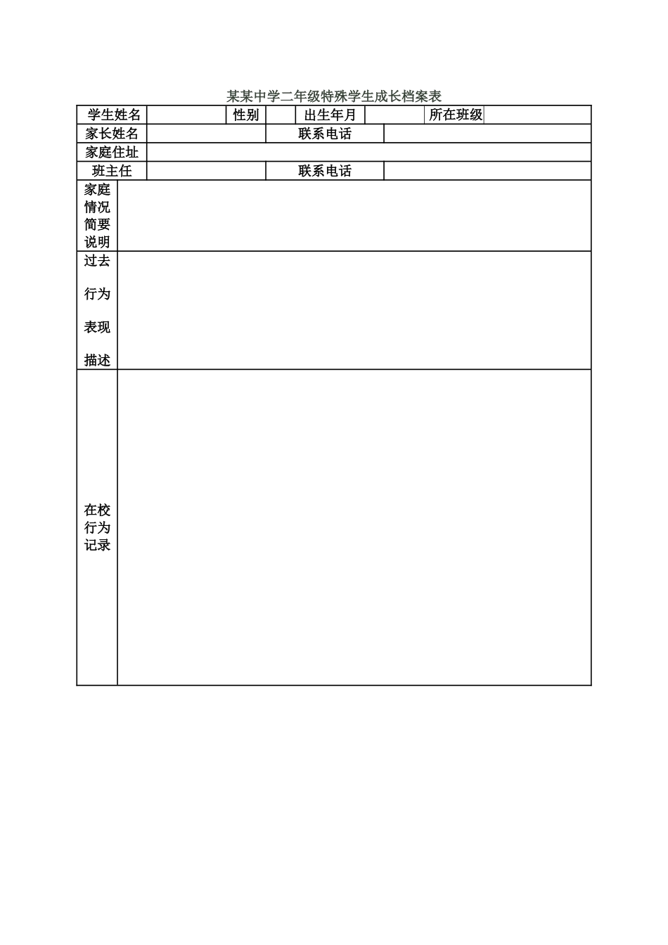 某某中学二年级特殊学生成长档案表_第1页