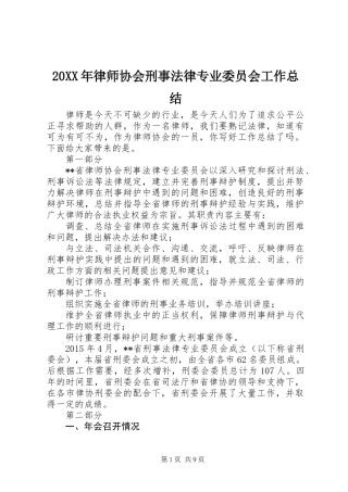 20XX年律师协会刑事法律专业委员会工作总结