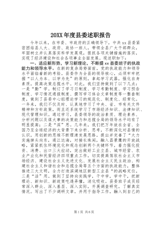 20XX年度县委述职报告