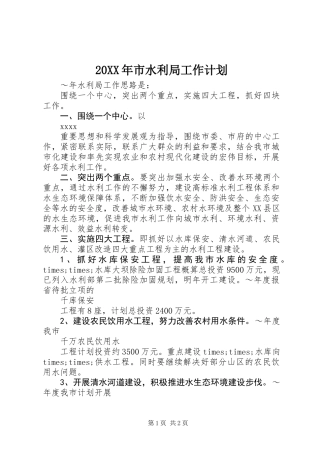 20XX年市水利局工作计划