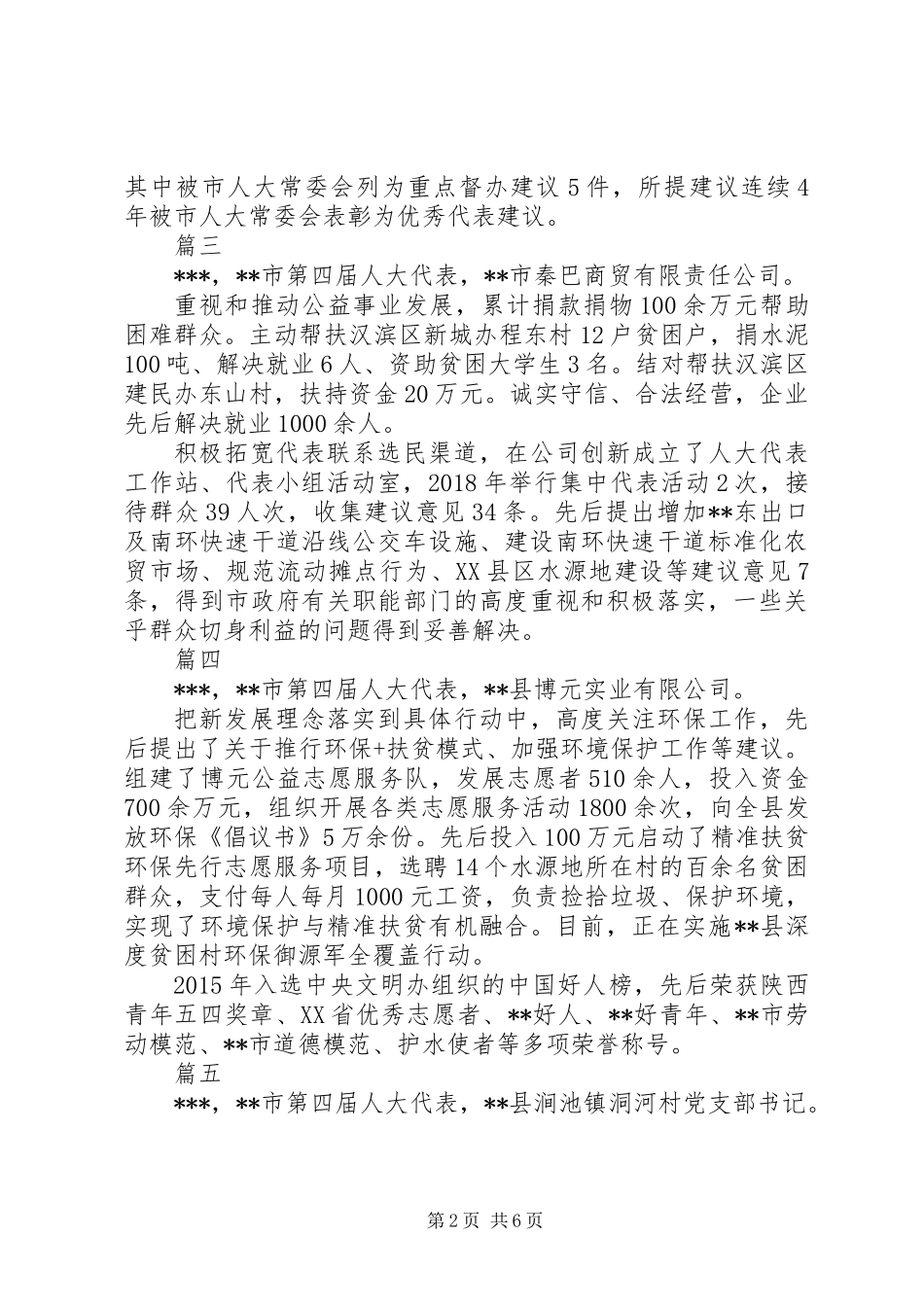 20XX年市四届人大代表履职典型事迹材料精选12篇_第2页