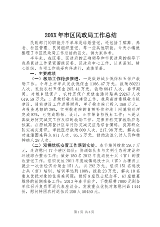 20XX年市区民政局工作总结