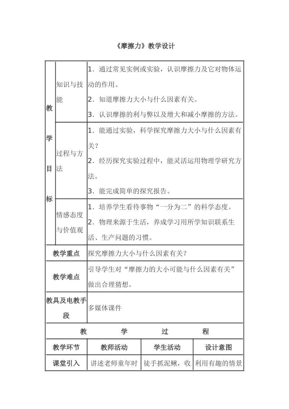 《摩擦力》教学设计_第1页