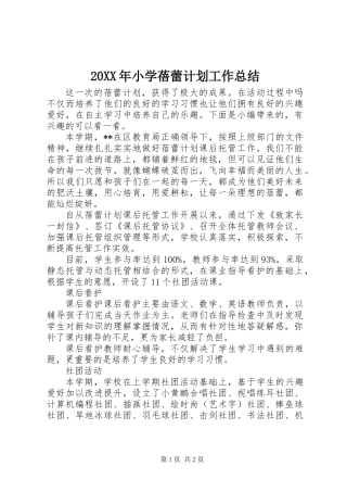 20XX年小学蓓蕾计划工作总结