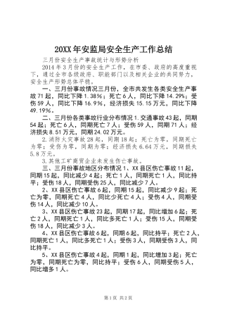 20XX年安监局安全生产工作总结