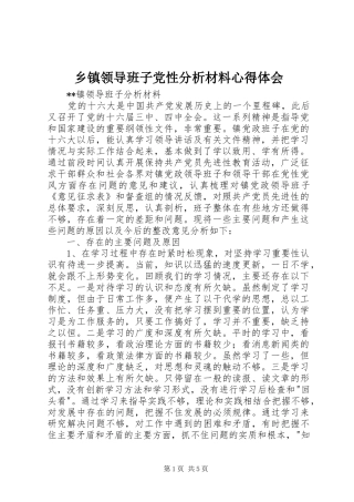 乡镇领导班子党性分析材料心得体会