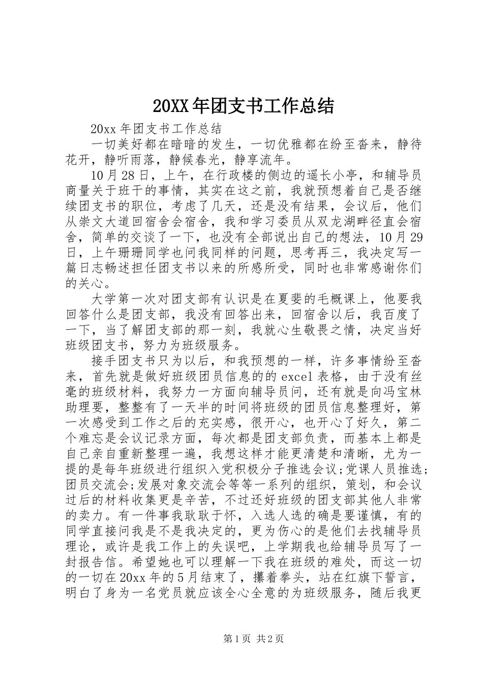 20XX年团支书工作总结_第1页