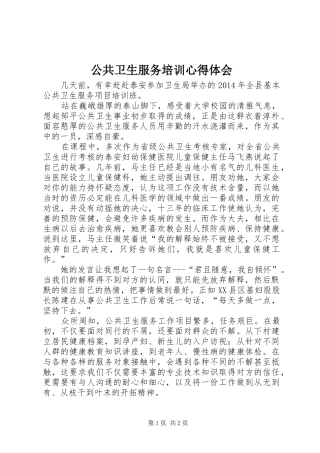 公共卫生服务培训心得体会