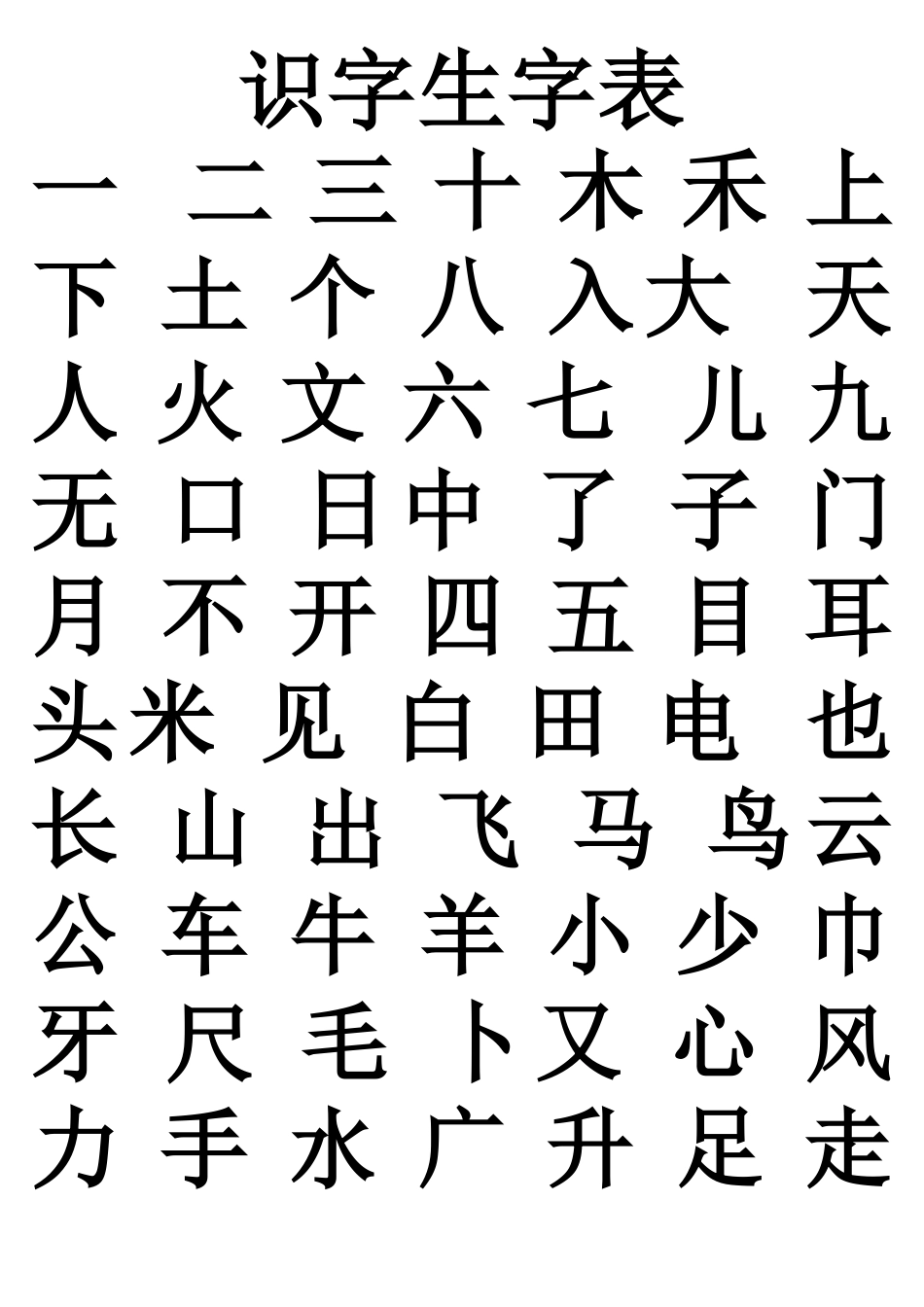 幼儿园识字生字表_第1页