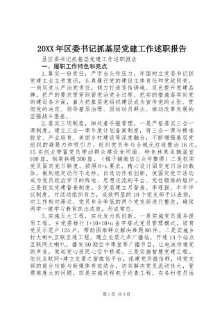 20XX年区委书记抓基层党建工作述职报告