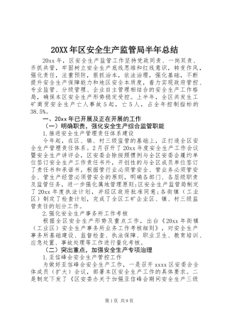 20XX年区安全生产监管局半年总结