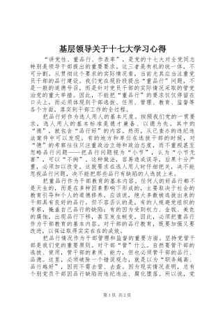 基层领导关于十七大学习心得
