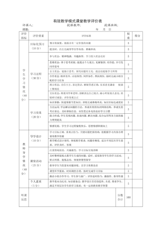 高效课堂教学评价表1
