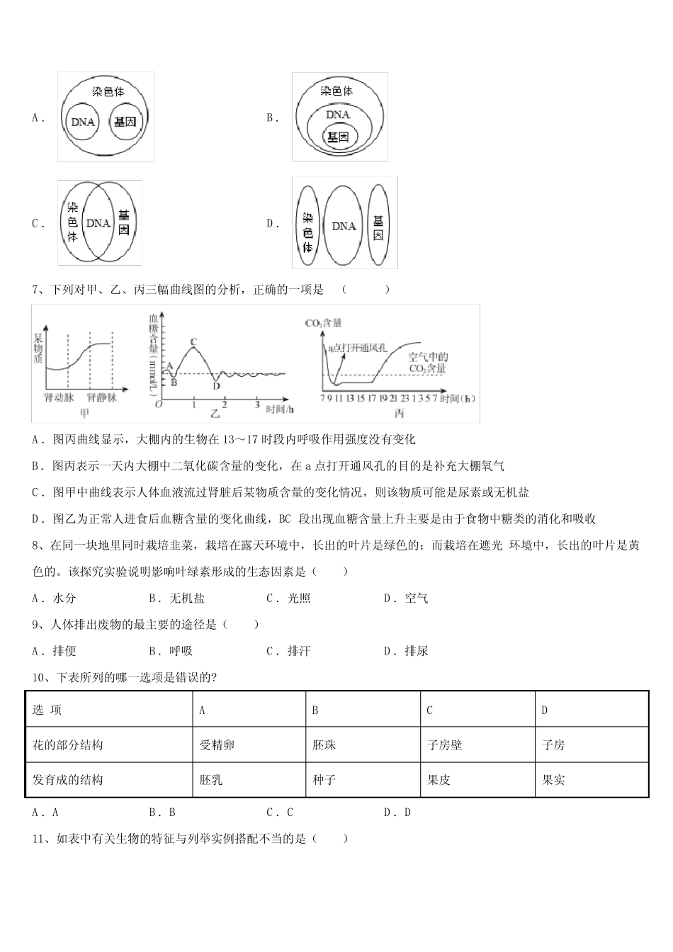 武汉地区十一校2024届中考一模生物试题含解析 _第2页