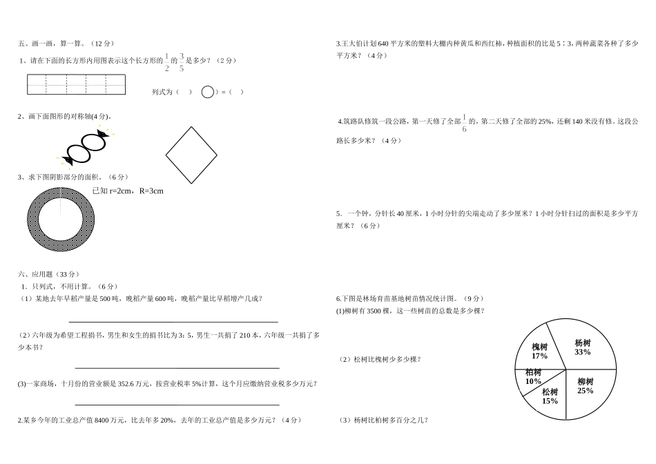 2014-2015学年度第一学期六年级数学期末考试仿真卷_第2页