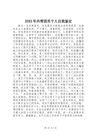 20XX年共青团员个人自我鉴定