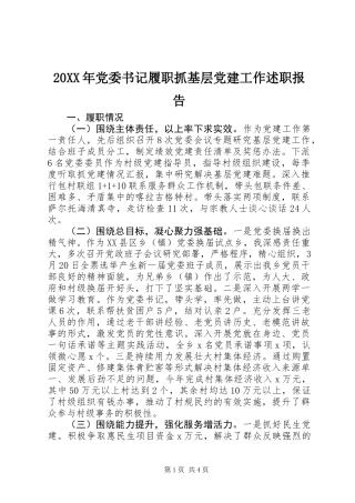 20XX年党委书记履职抓基层党建工作述职报告