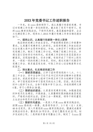 20XX年党委书记工作述职报告