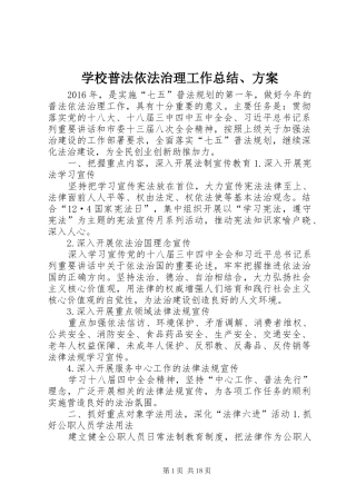 学校普法依法治理工作总结、方案