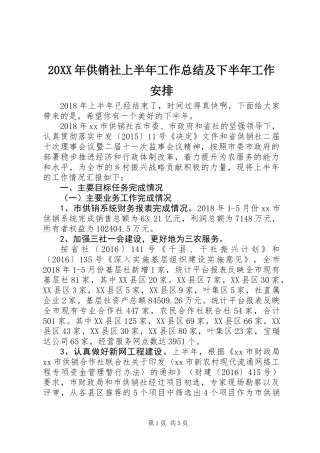 20XX年供销社上半年工作总结及下半年工作安排