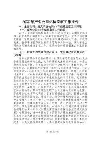20XX年产业公司纪检监察工作报告