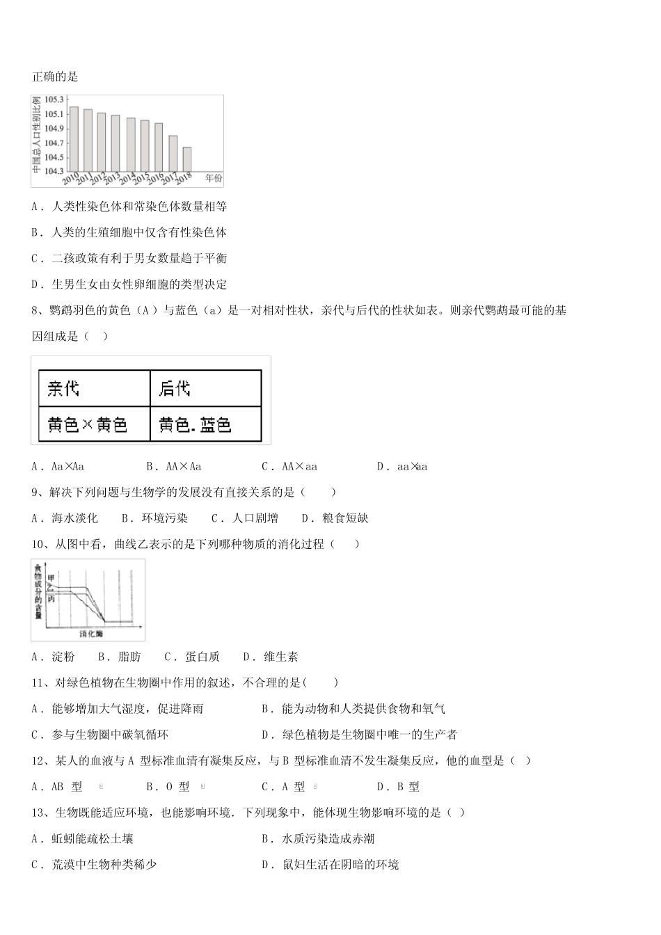 广东省广州市第六中学2024届中考四模生物试题含解析 _第2页