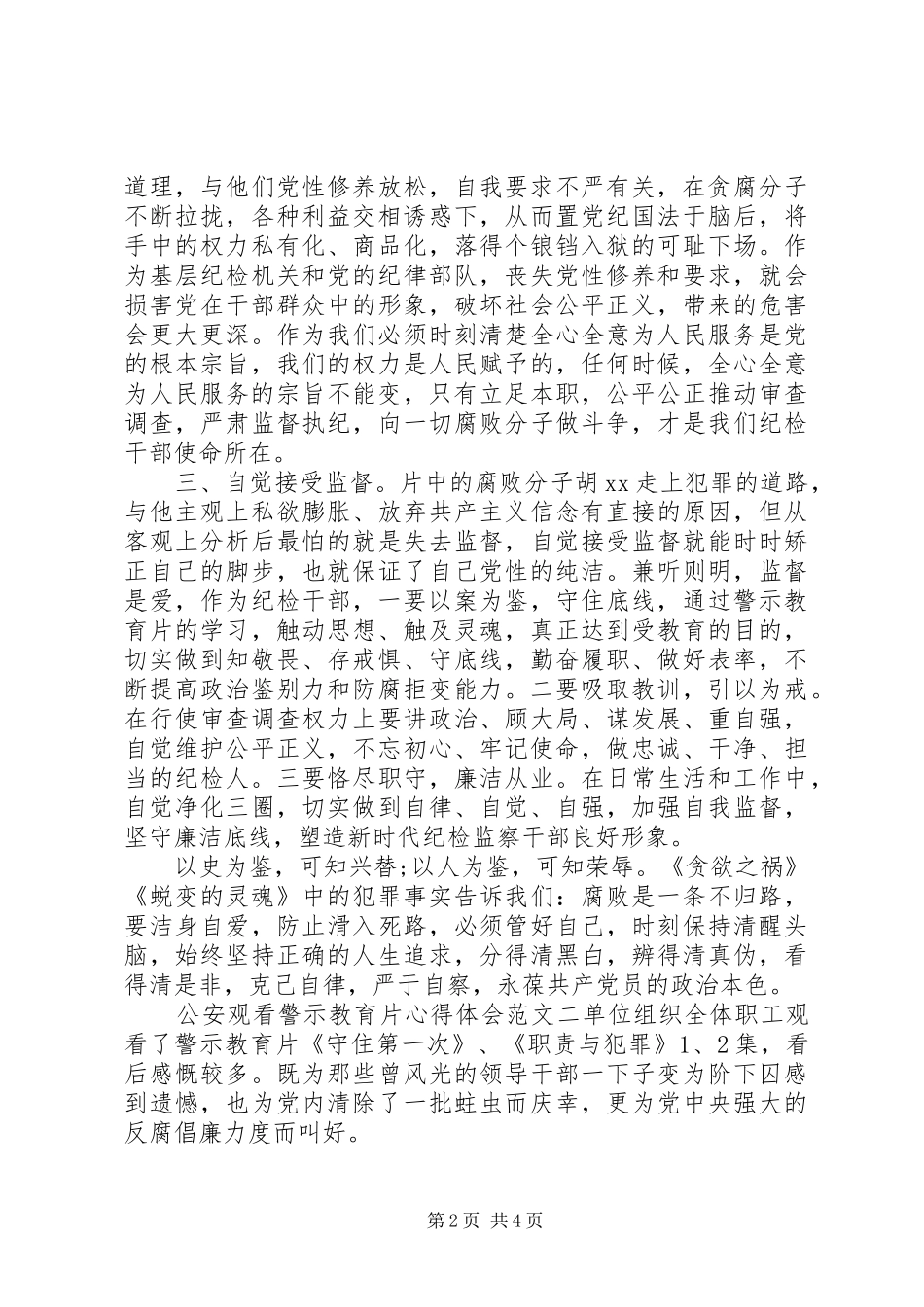 公安观看警示教育片心得体会精选材料范文三篇_第2页