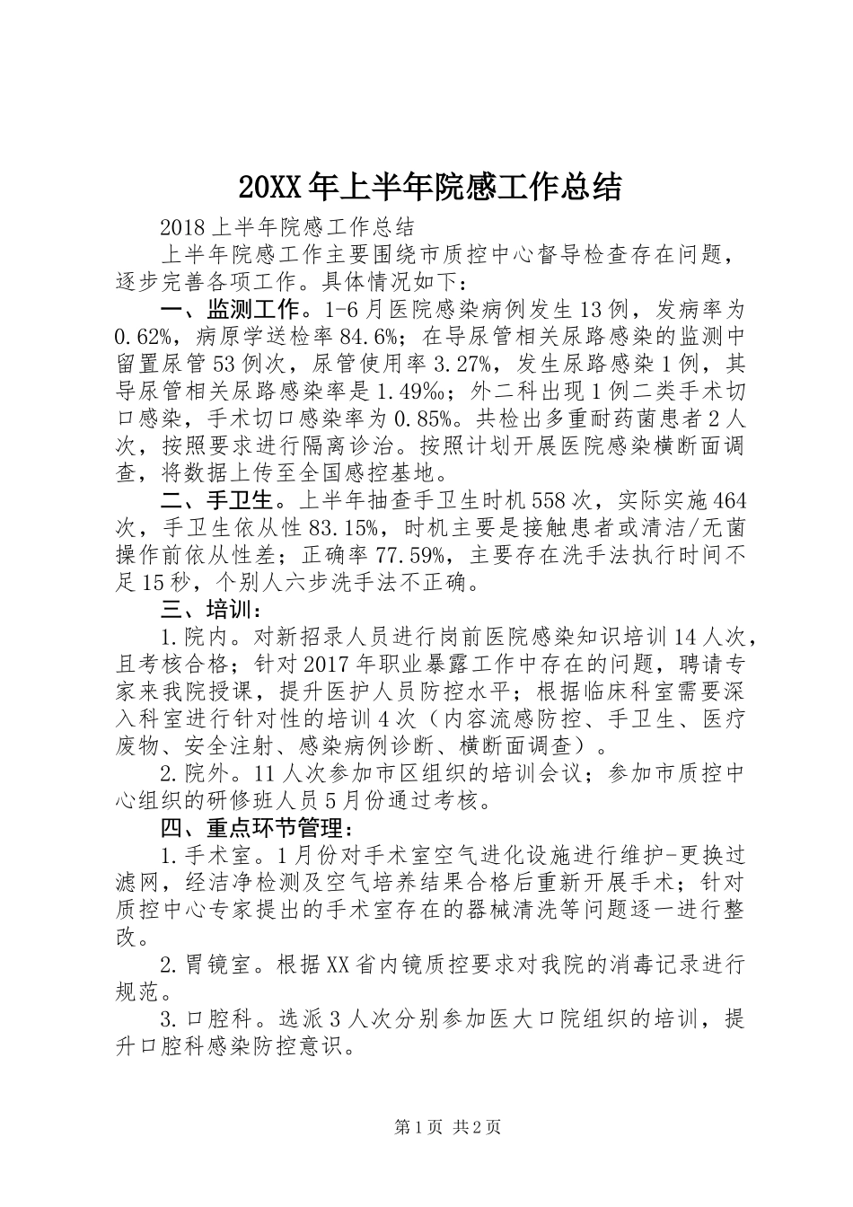 20XX年上半年院感工作总结_第1页