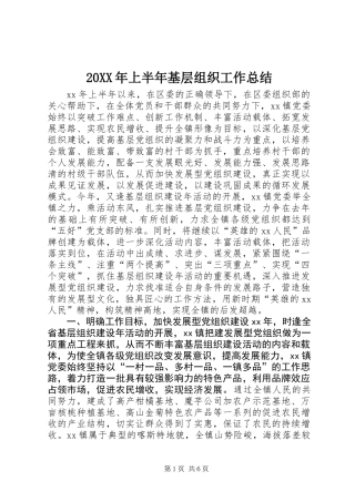 20XX年上半年基层组织工作总结