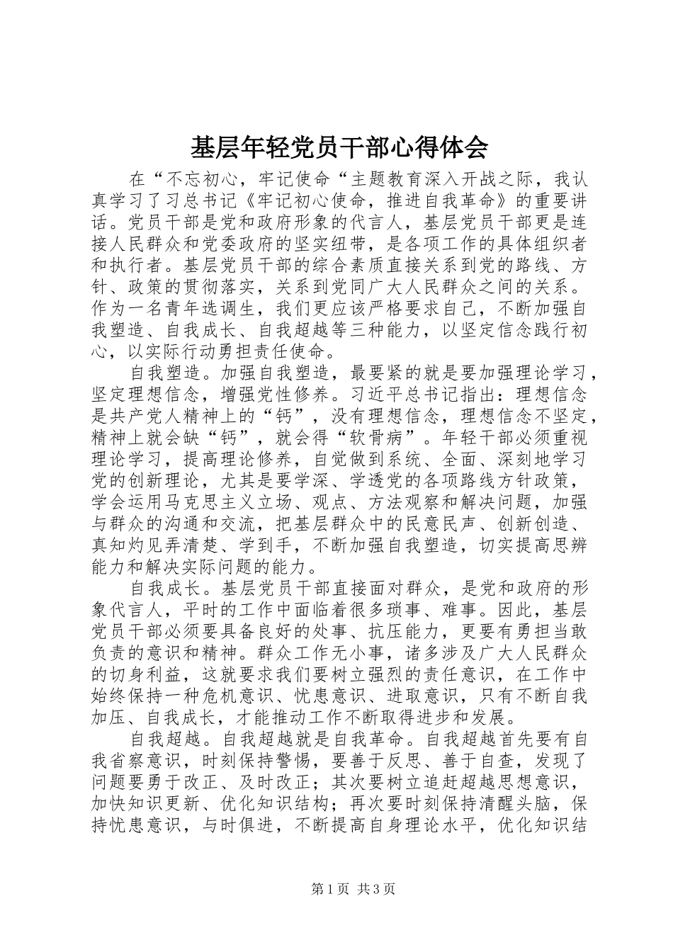 基层年轻党员干部心得体会_第1页