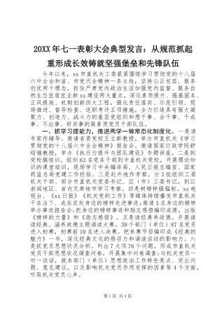 20XX年七一表彰大会典型发言：从规范抓起重形成长效铸就坚强堡垒和先锋队伍