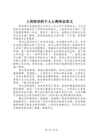 上岗培训的个人心得体会范文