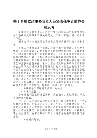 关于乡镇党政主要负责人经济责任审计的体会和思考