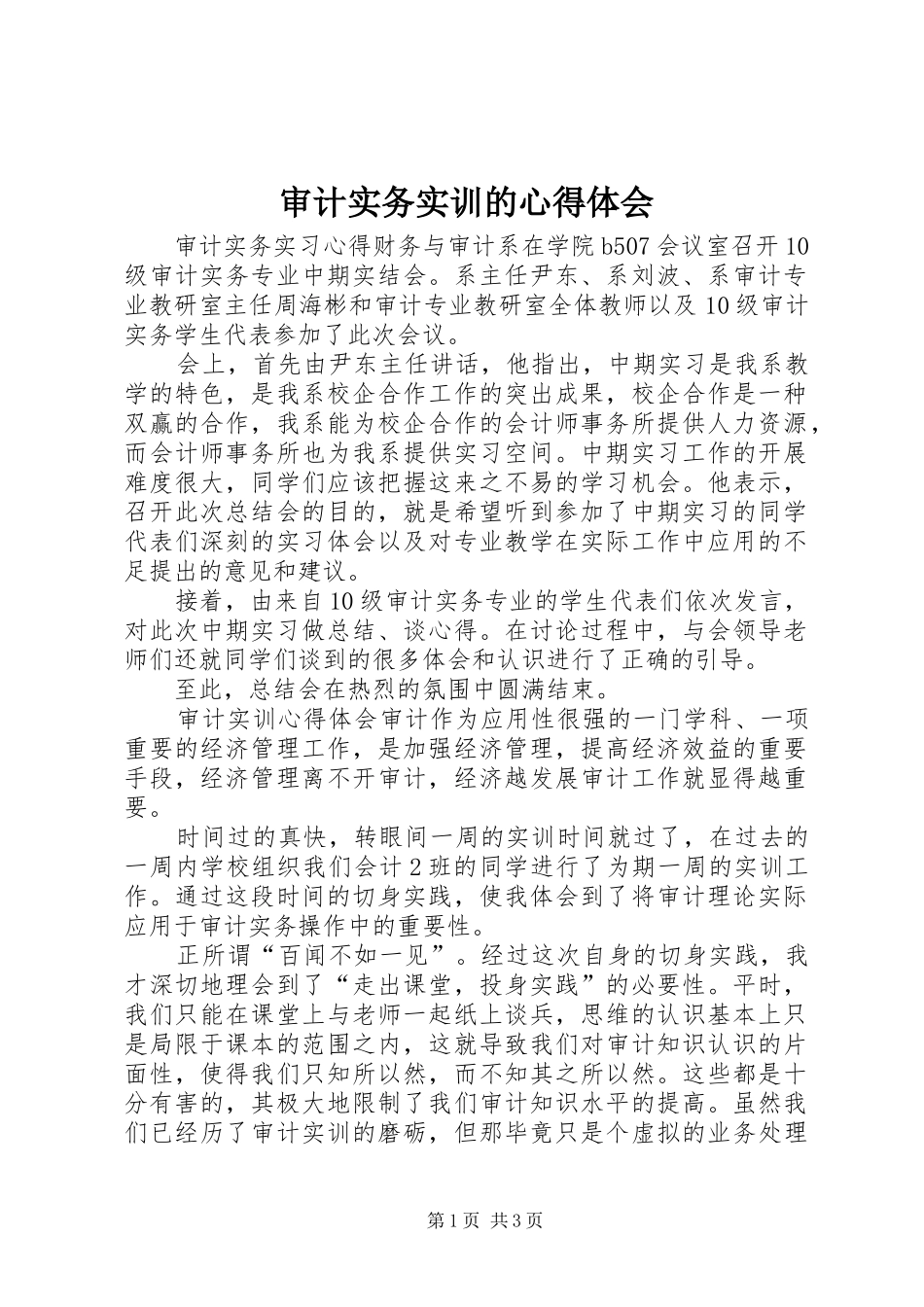 审计实务实训的心得体会_第1页