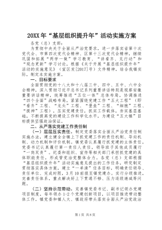 20XX年“基层组织提升年”活动实施方案