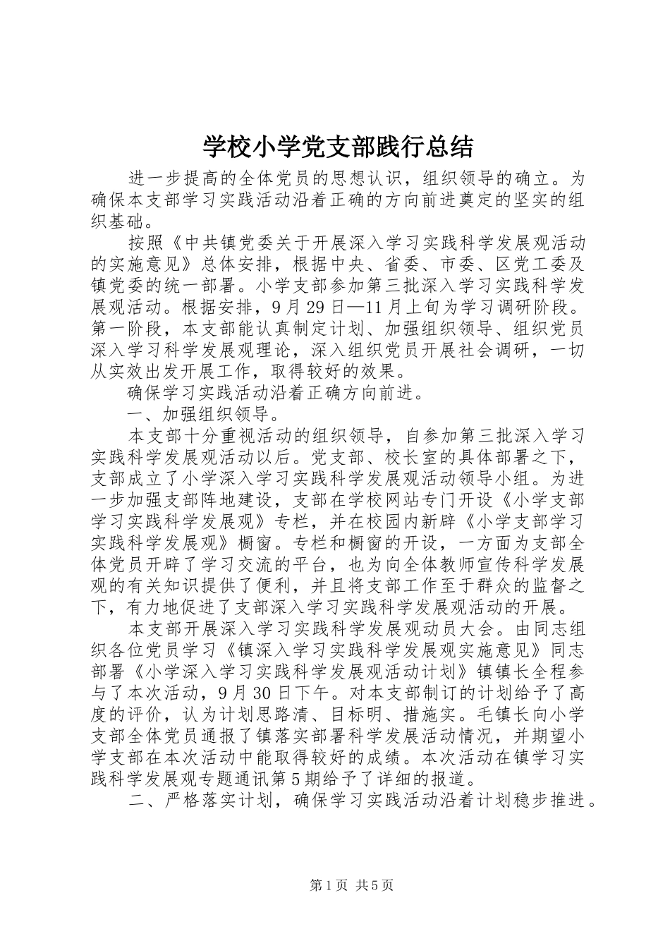 学校小学党支部践行总结_第1页
