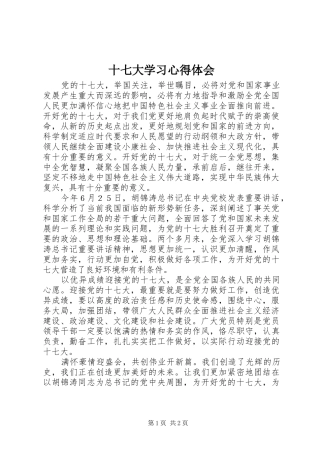 十七大学习心得体会