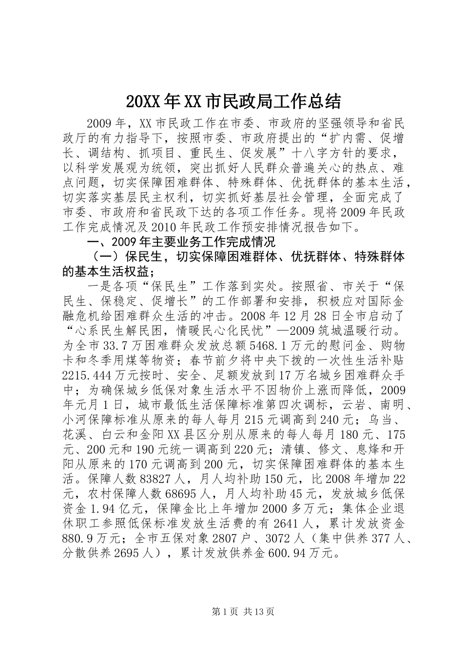 20XX年XX市民政局工作总结_第1页
