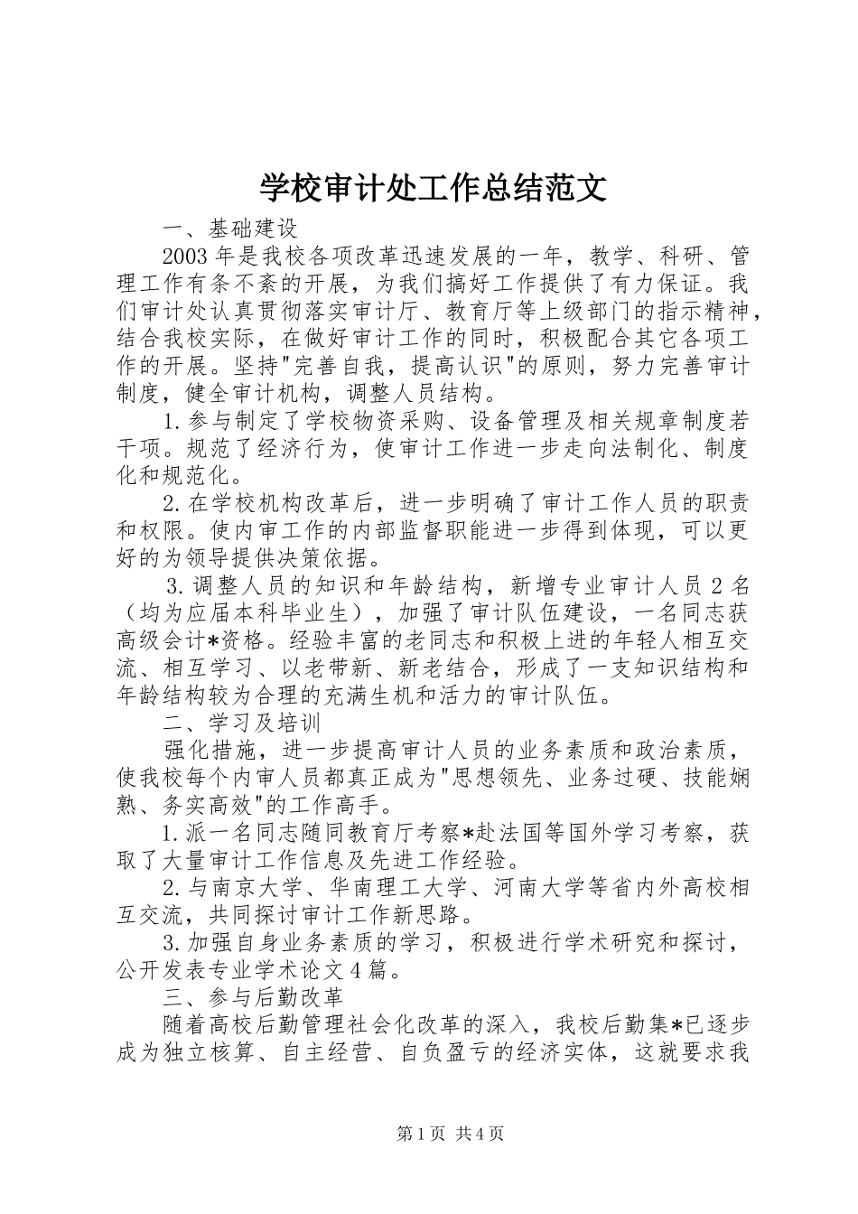 学校审计处工作总结范文_第1页