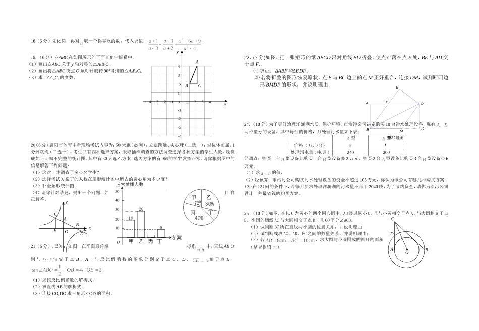 吴店二中2012中考数学模拟测试1_第2页